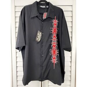 Dragonfly Tribal Button Up Shirt Mens 3XL Black Red Y2K Gothic NWT